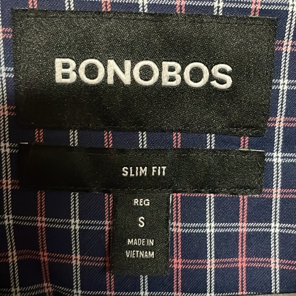 Bonobos Size Small Blue and Pink Checker Slim Fit Long Sleeve Button Down Shirt - Picture 3 of 6